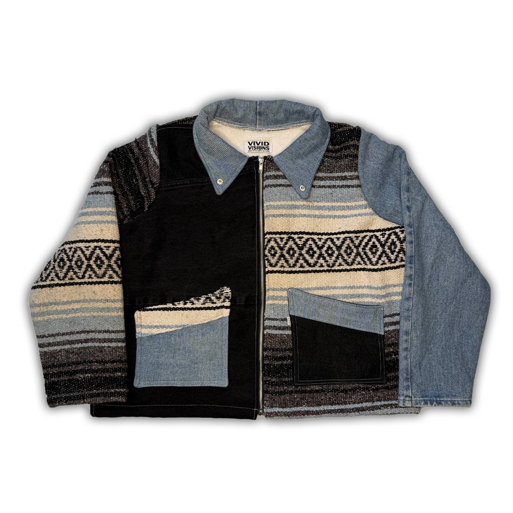 Denim Mexican Blanket Jacket L